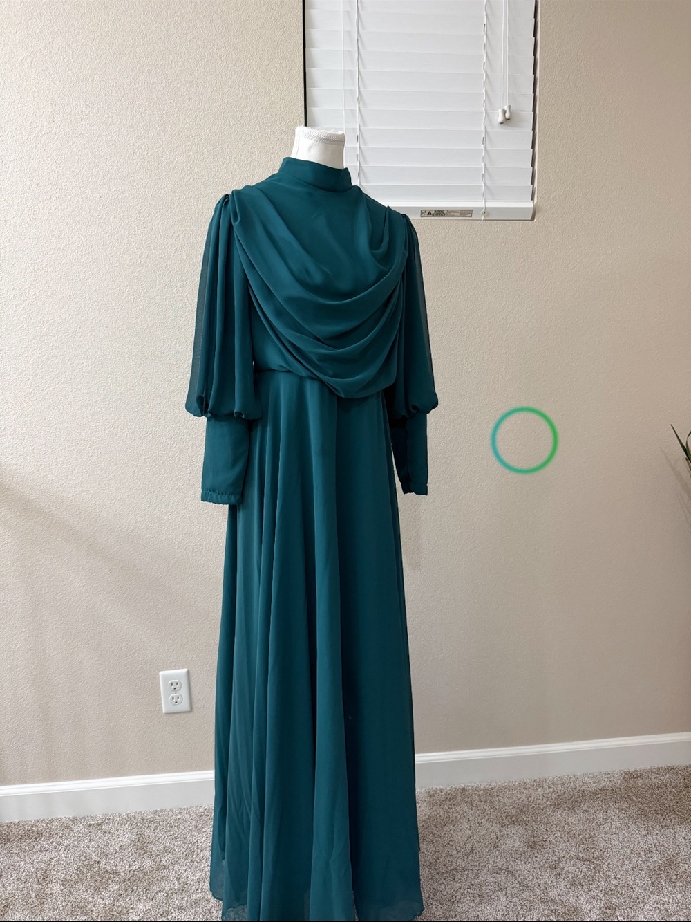 Elegant modest Teal Long Sleeve Draped Maxi Dress for